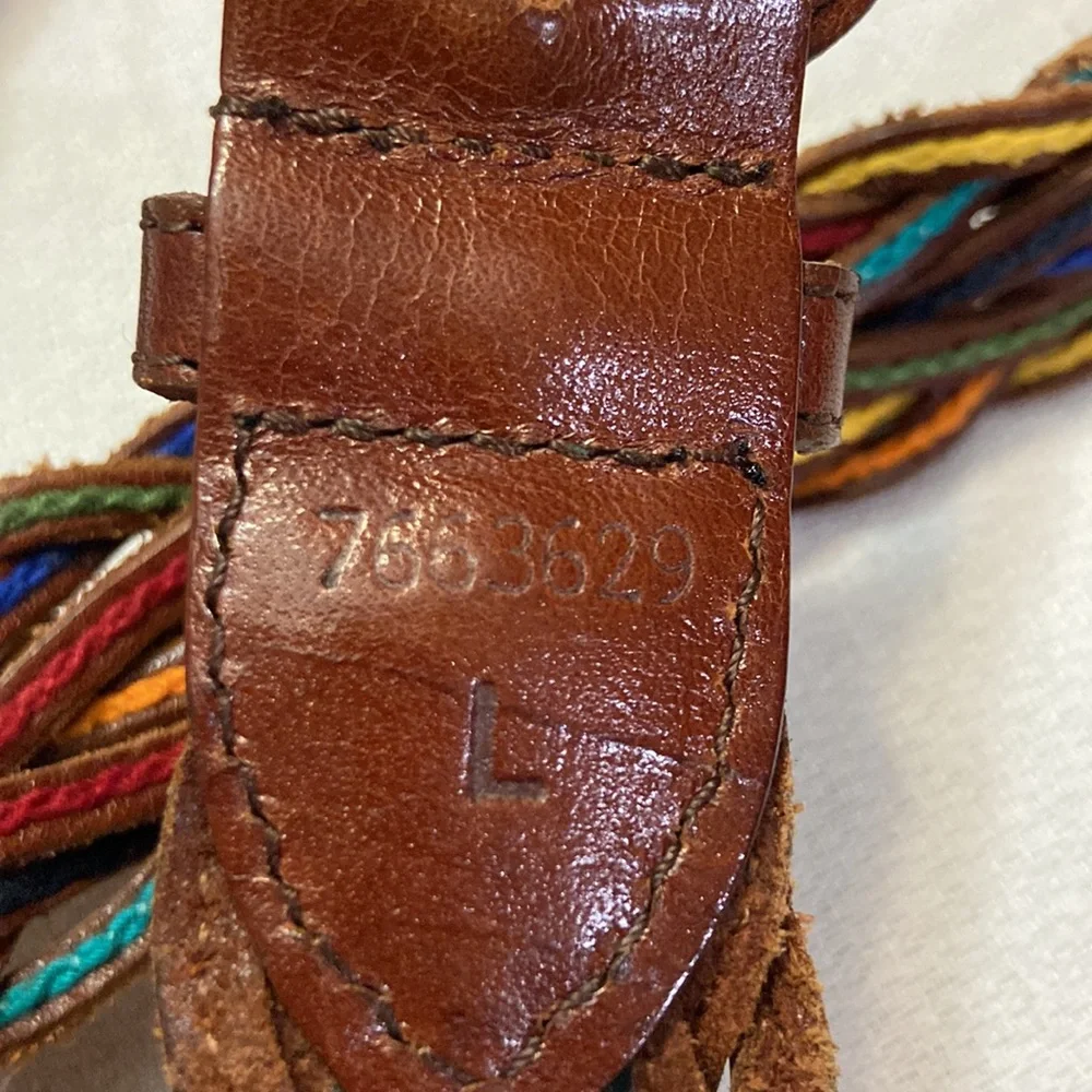 Multicolor Top Stitched Leather Woven Womens Belt - Size L